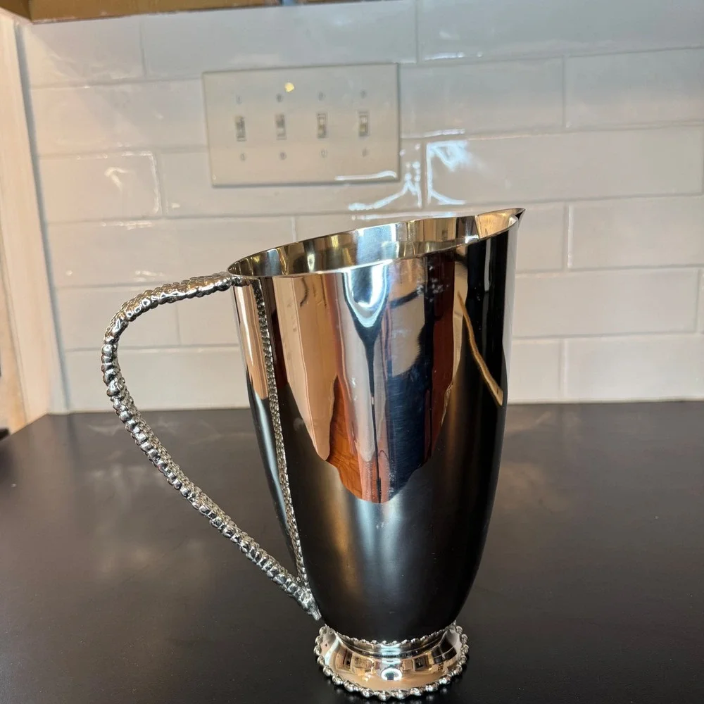 Michael Aram Molten Pitcher Home 9.5in Silver Beaded Handle Contemporary